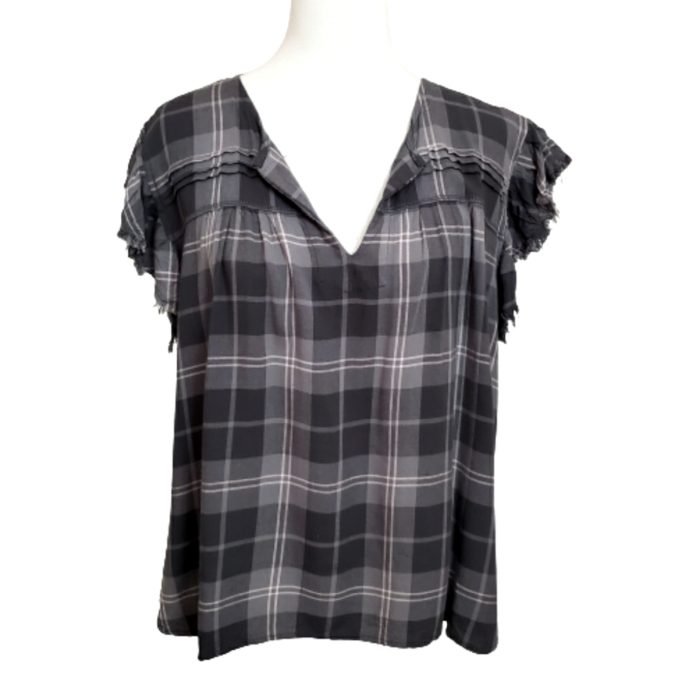 Anthropologie Sam & Lavi Plaid Fringe Top
